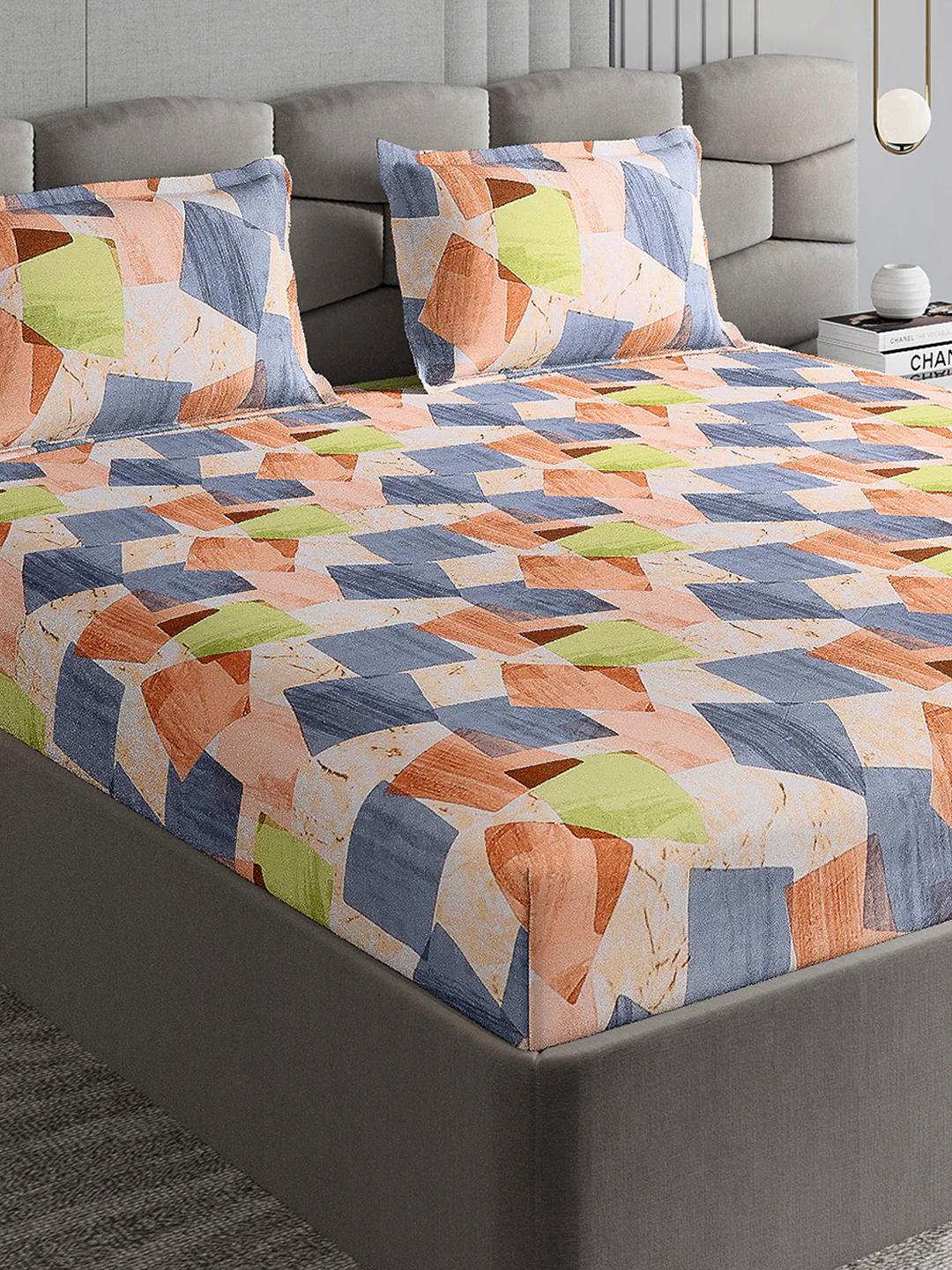 254 GSM Micro King Fitted Bed 1 Fitted Bedsheet with 2 Pillow Cover (Clare FT)