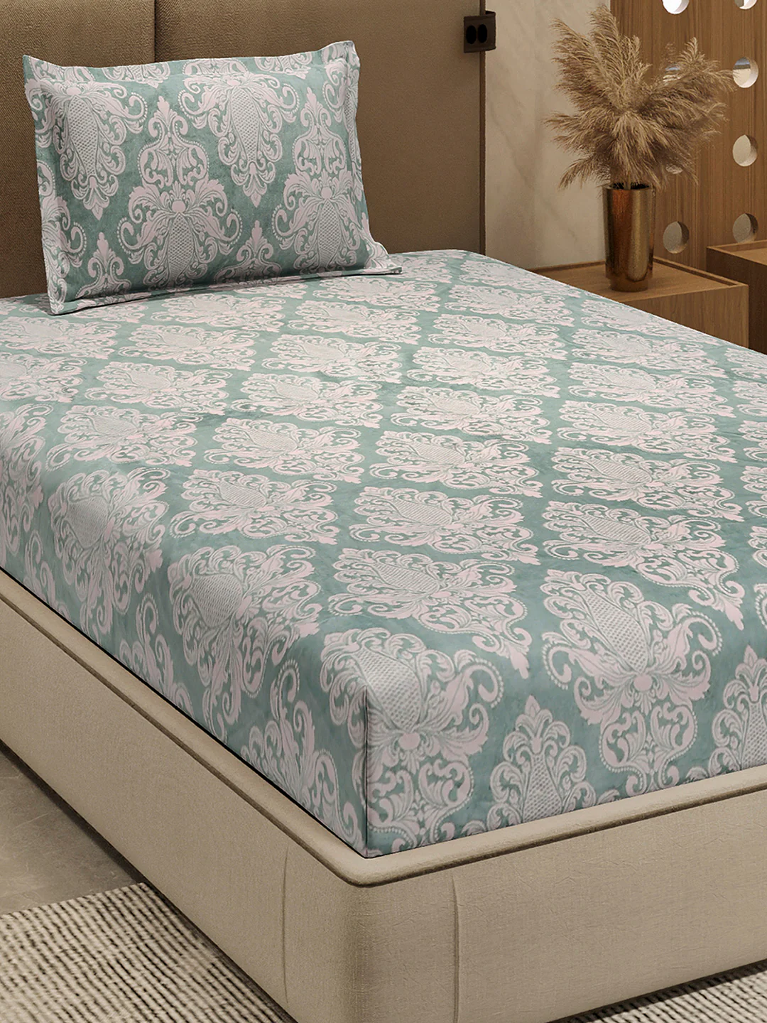 264 GSM 100% Polyester Single Bed 1 Bedsheet with 1 Pillow Cover (Nixie Piece)