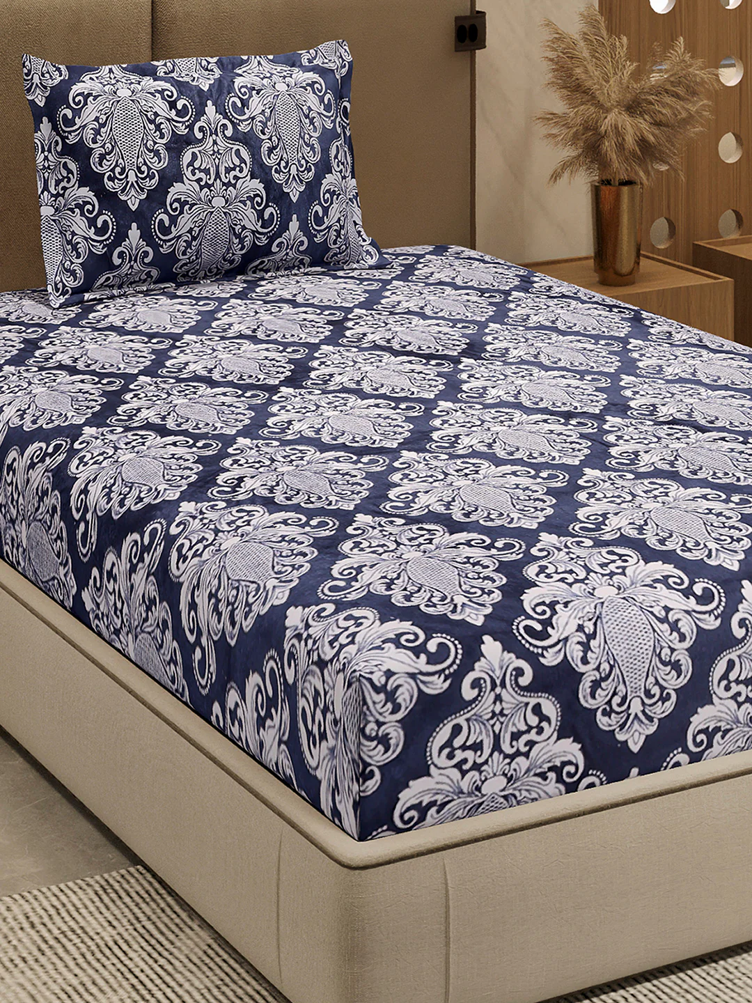 264 GSM 100% Polyester Single Bed 1 Bedsheet with 1 Pillow Cover (Nixie Piece)