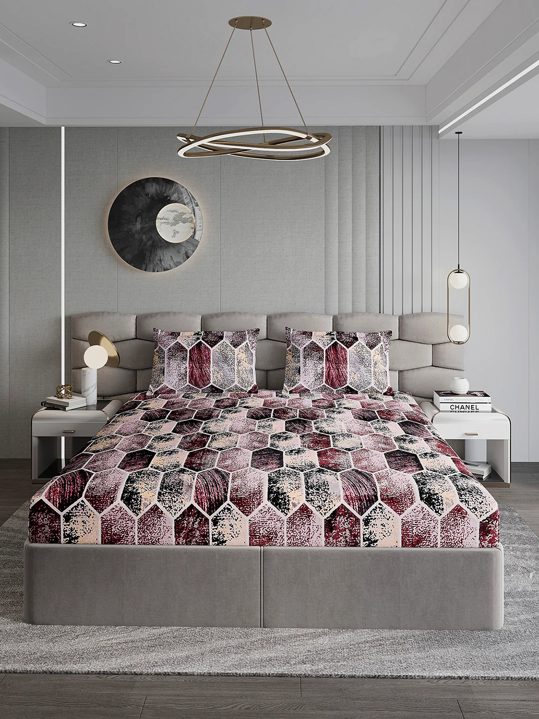 371 GSM 100% Polyester King Bed 1 Bedsheet with 2 Pillow Cover (Rubina King) - Image 2
