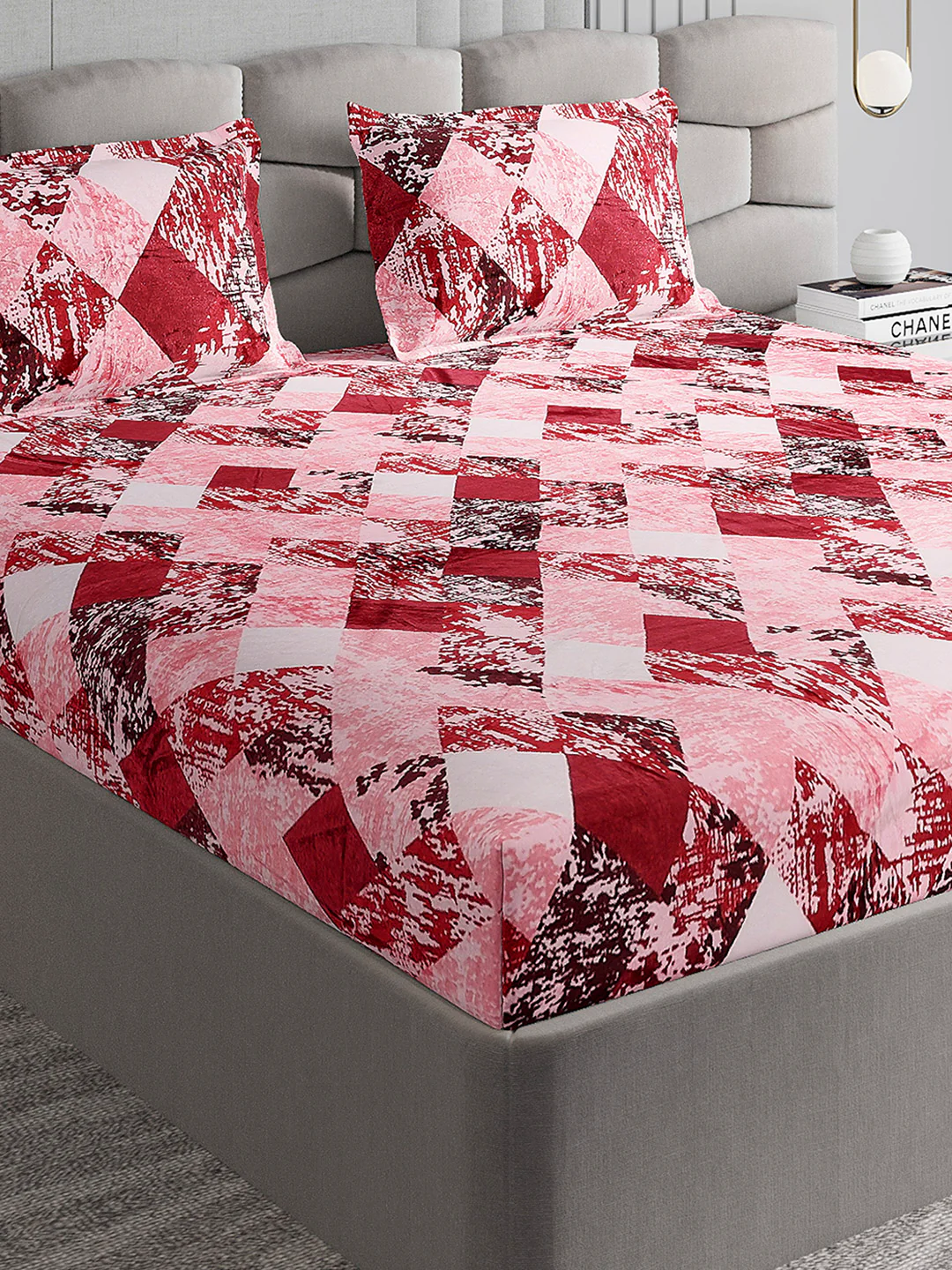 374 GSM 100% Polyester Double Bed 1 Bedsheet with 2 Pillow Cover (Impression)