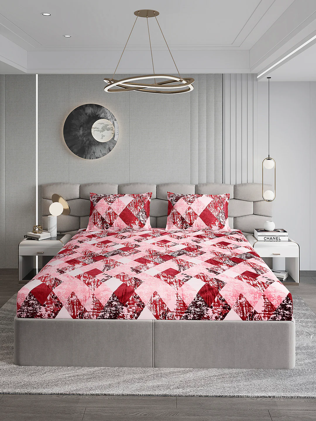 374 GSM 100% Polyester Double Bed 1 Bedsheet with 2 Pillow Cover (Impression) - Image 2