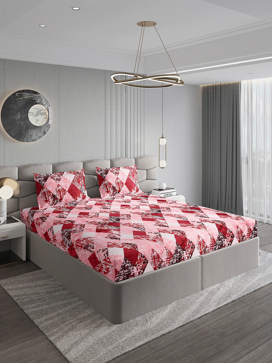 374 GSM 100% Polyester Double Bed 1 Bedsheet with 2 Pillow Cover (Impression) - Image 4