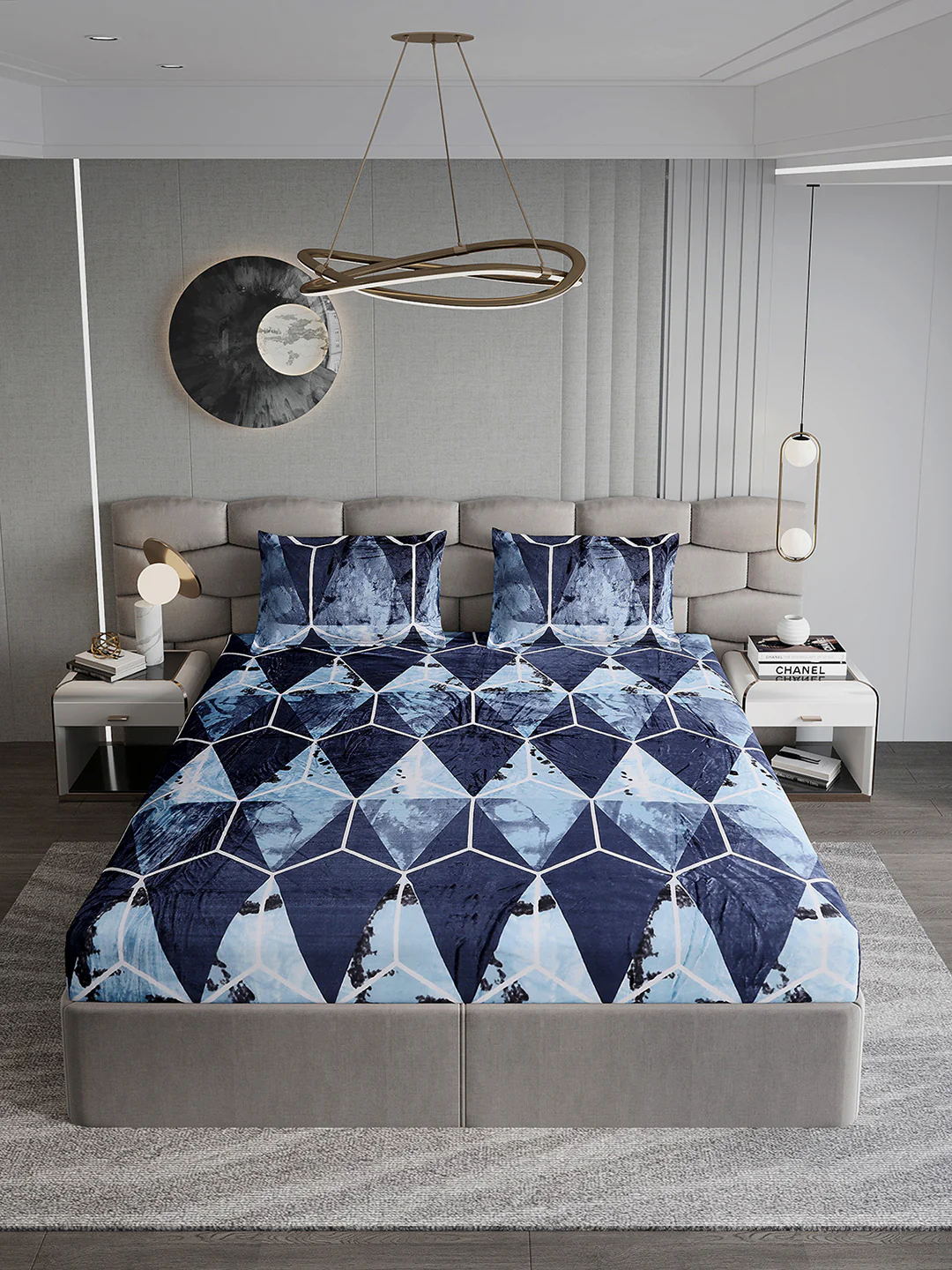 374 GSM 100% Polyester Double Bed 1 Bedsheet with 2 Pillow Cover (Impression) - Image 3