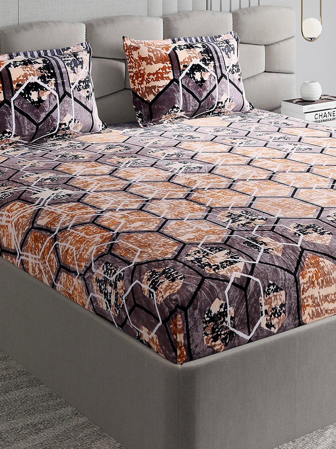 374 GSM 100% Polyester Double Bed 1 Bedsheet with 2 Pillow Cover (Impression)