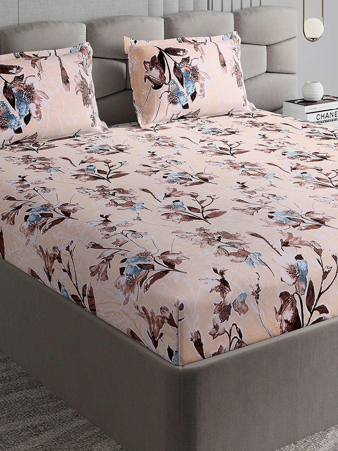 374 GSM 100% Polyester Double Bed 1 Bedsheet with 2 Pillow Cover (Impression)