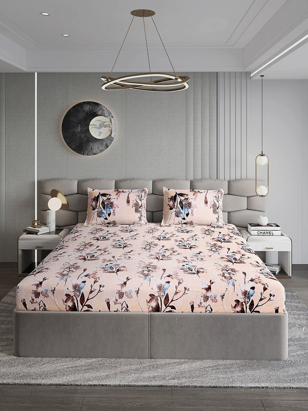 374 GSM 100% Polyester Double Bed 1 Bedsheet with 2 Pillow Cover (Impression) - Image 2