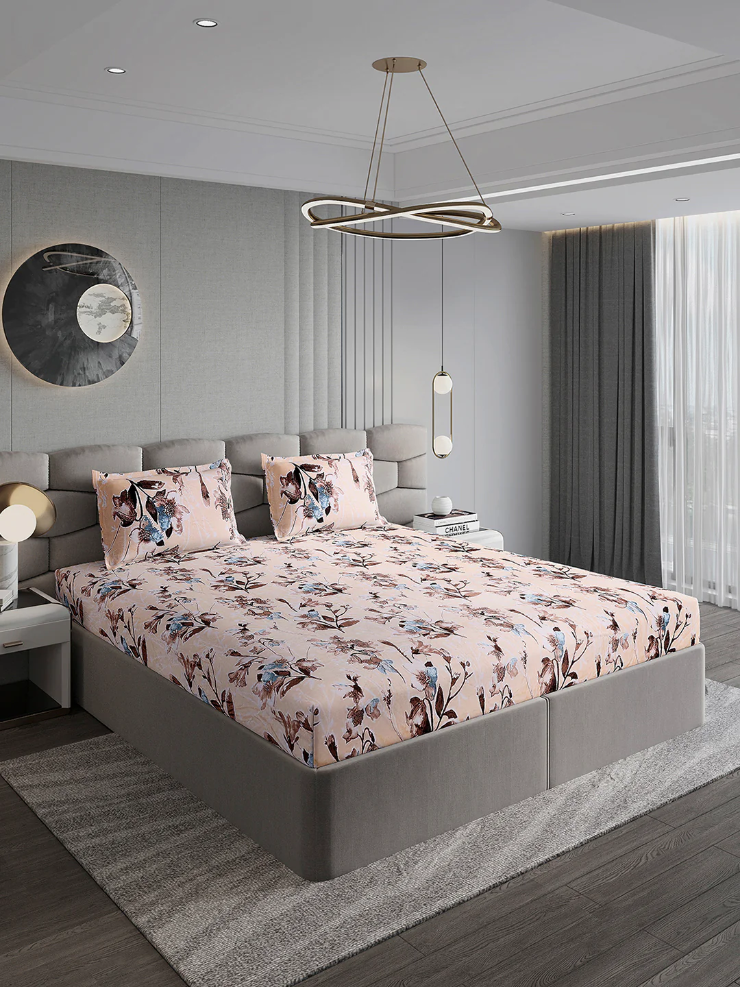 374 GSM 100% Polyester Double Bed 1 Bedsheet with 2 Pillow Cover (Impression) - Image 4