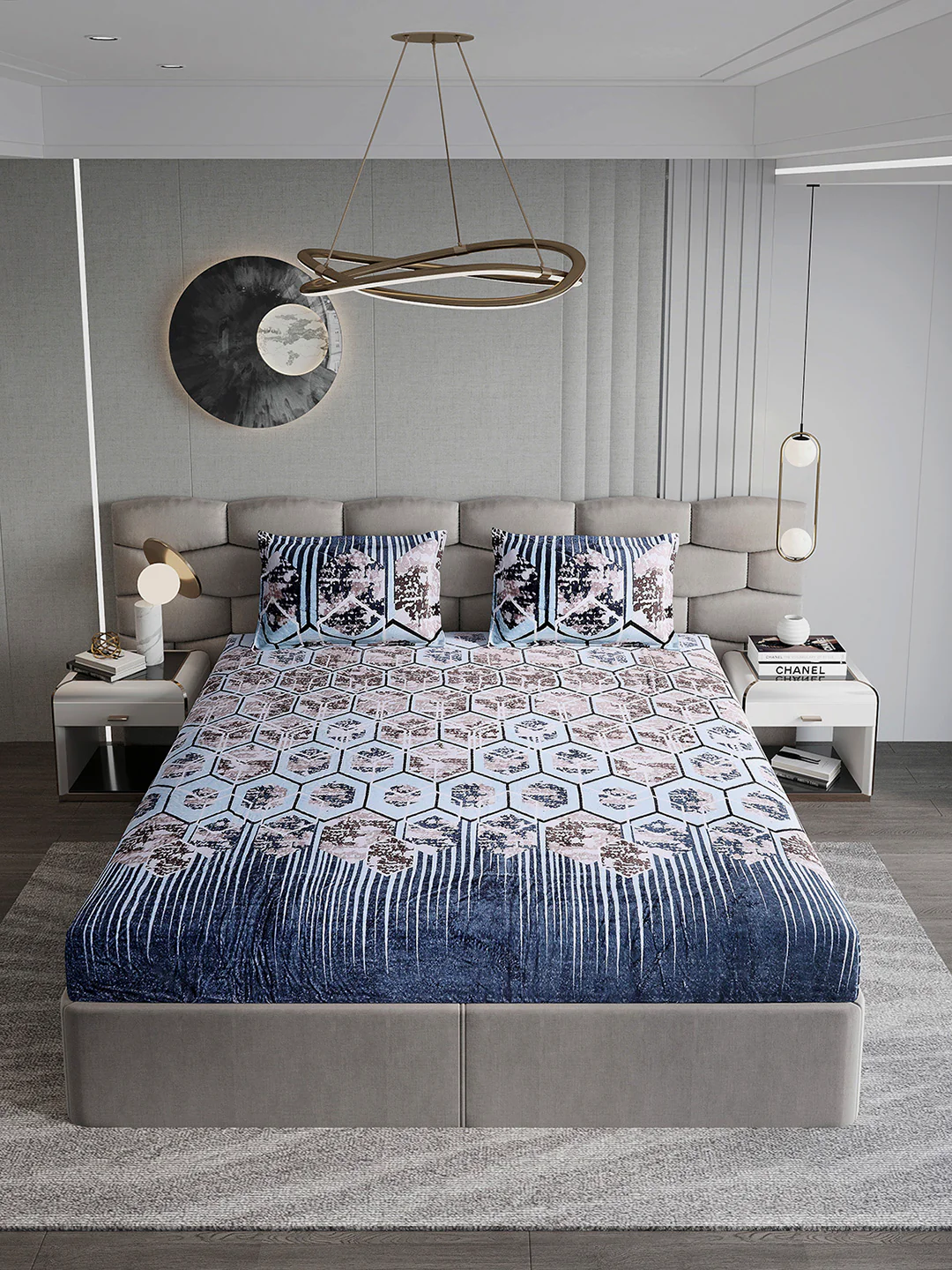 374 GSM 100% Polyester Double Bed 1 Bedsheet with 2 Pillow Cover (Impression) - Image 3