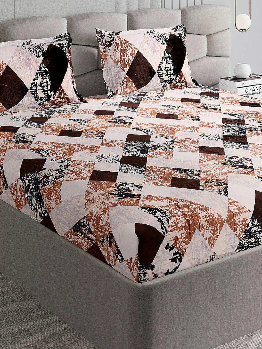 374 GSM 100% Polyester Double Bed 1 Bedsheet with 2 Pillow Cover (Impression)