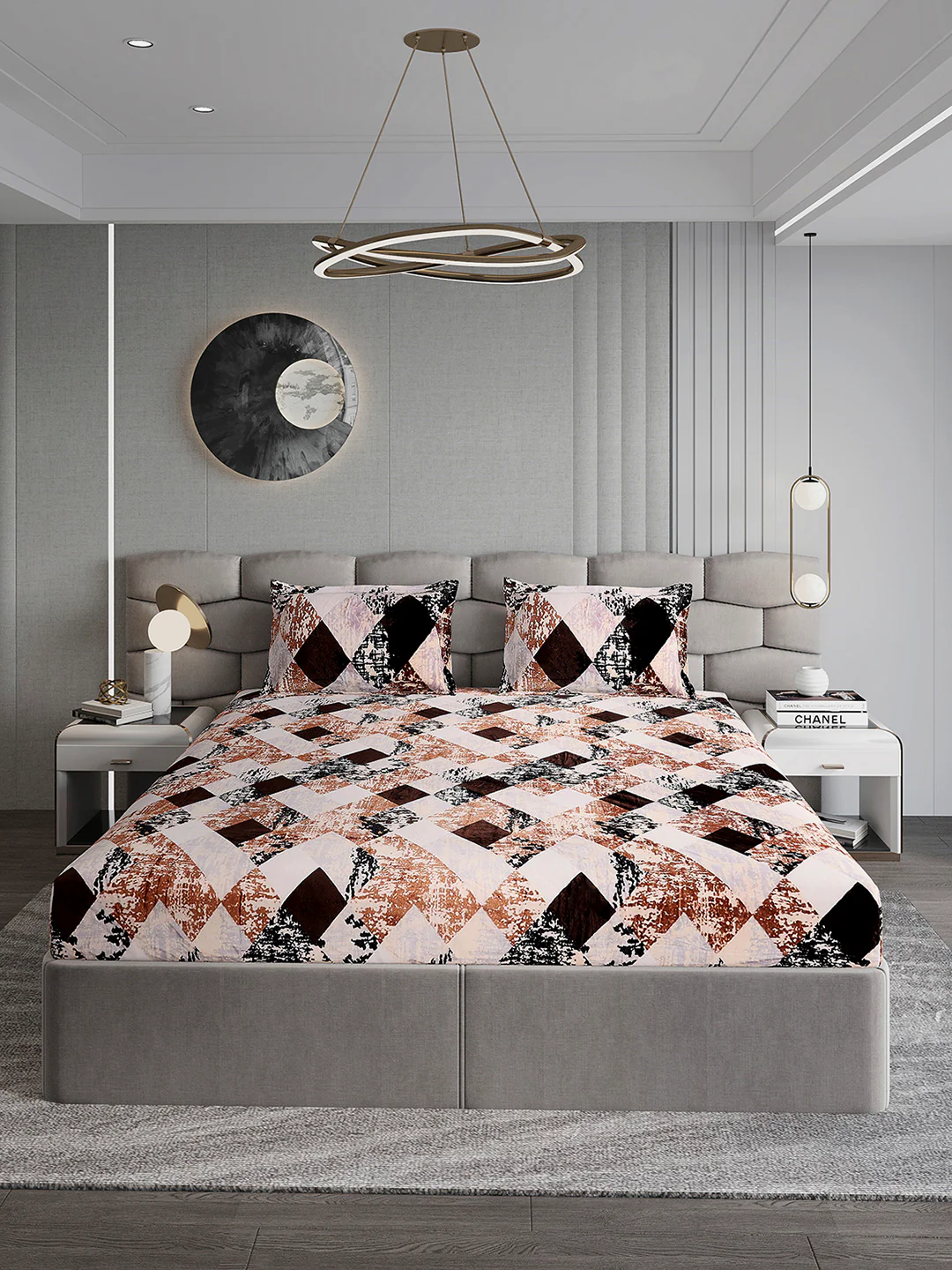 374 GSM 100% Polyester Double Bed 1 Bedsheet with 2 Pillow Cover (Impression) - Image 2