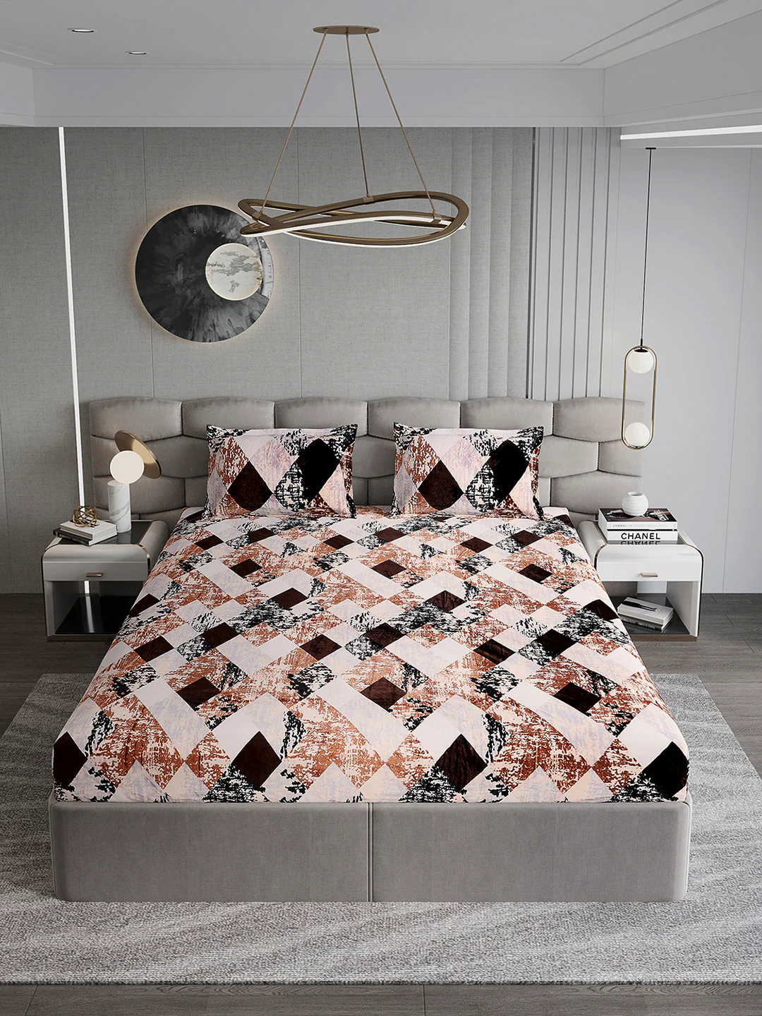 374 GSM 100% Polyester Double Bed 1 Bedsheet with 2 Pillow Cover (Impression) - Image 3