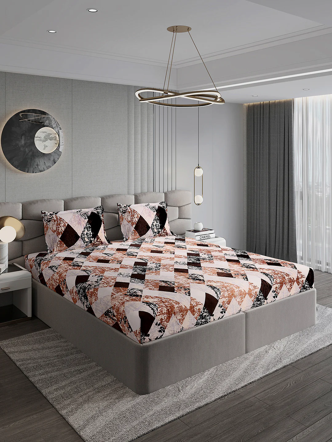 374 GSM 100% Polyester Double Bed 1 Bedsheet with 2 Pillow Cover (Impression) - Image 4