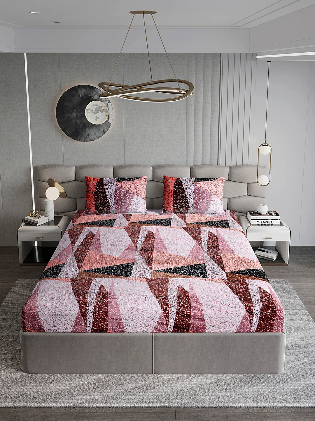 374 GSM 100% Polyester Double Bed 1 Bedsheet with 2 Pillow Cover (Impression) - Image 3