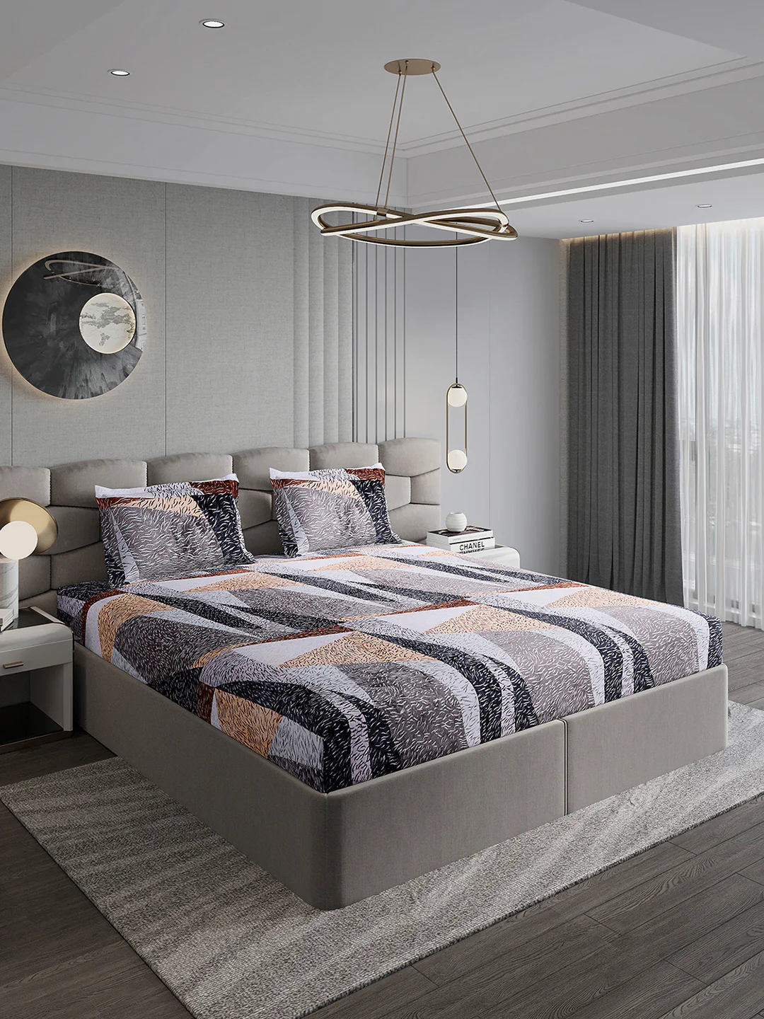 374 GSM 100% Polyester Double Bed 1 Bedsheet with 2 Pillow Cover (Impression) - Image 4