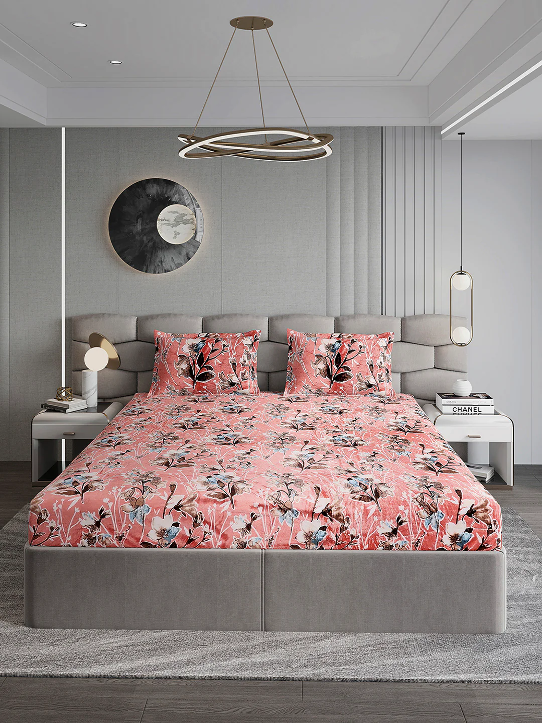 374 GSM 100% Polyester Double Bed 1 Bedsheet with 2 Pillow Cover (Impression) - Image 2