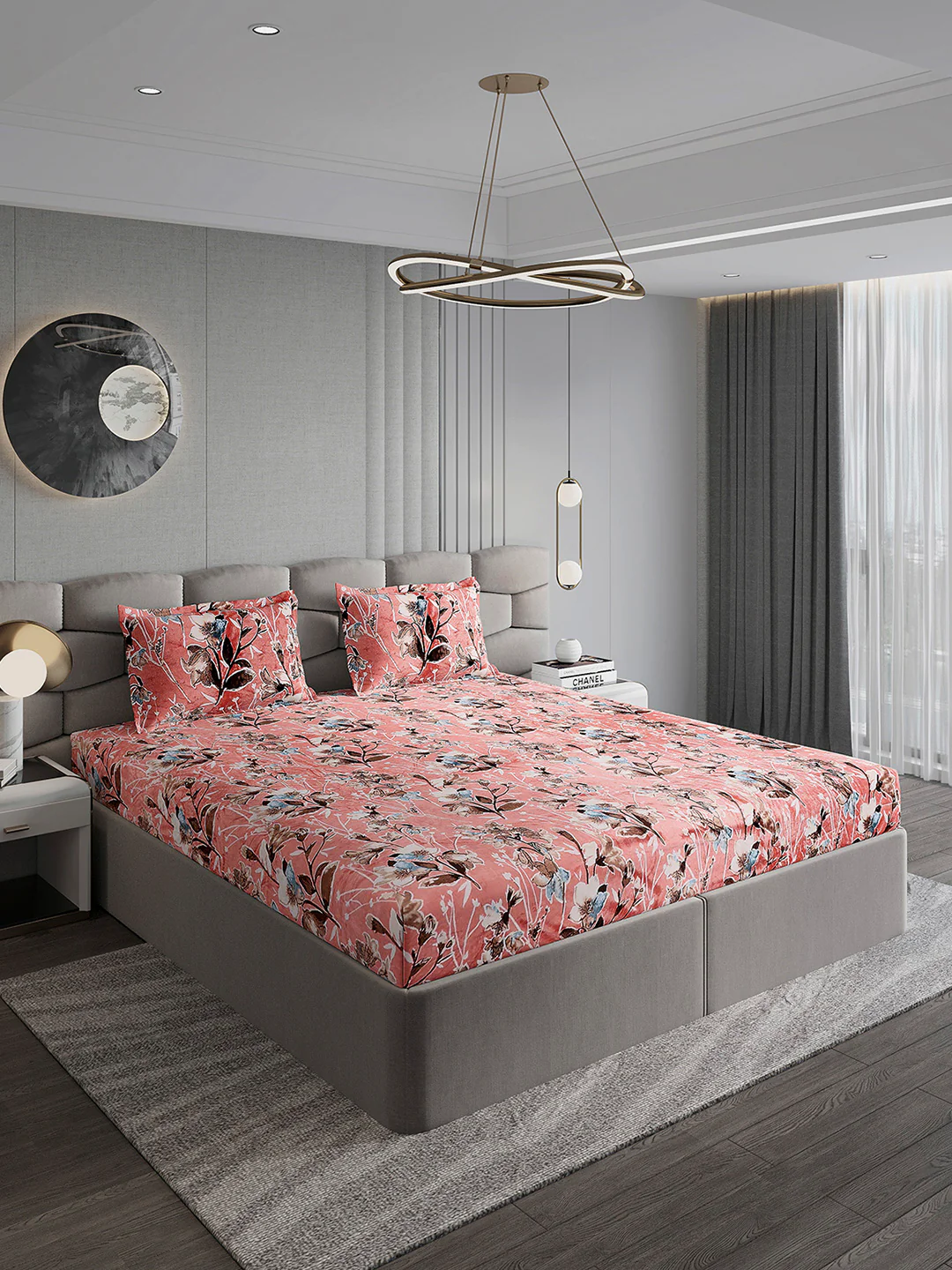 374 GSM 100% Polyester Double Bed 1 Bedsheet with 2 Pillow Cover (Impression) - Image 4