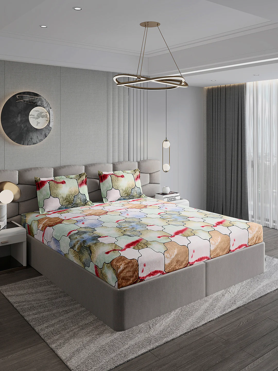 374 GSM 100% Polyester Double Bed 1 Bedsheet with 2 Pillow Cover (Impression) - Image 4