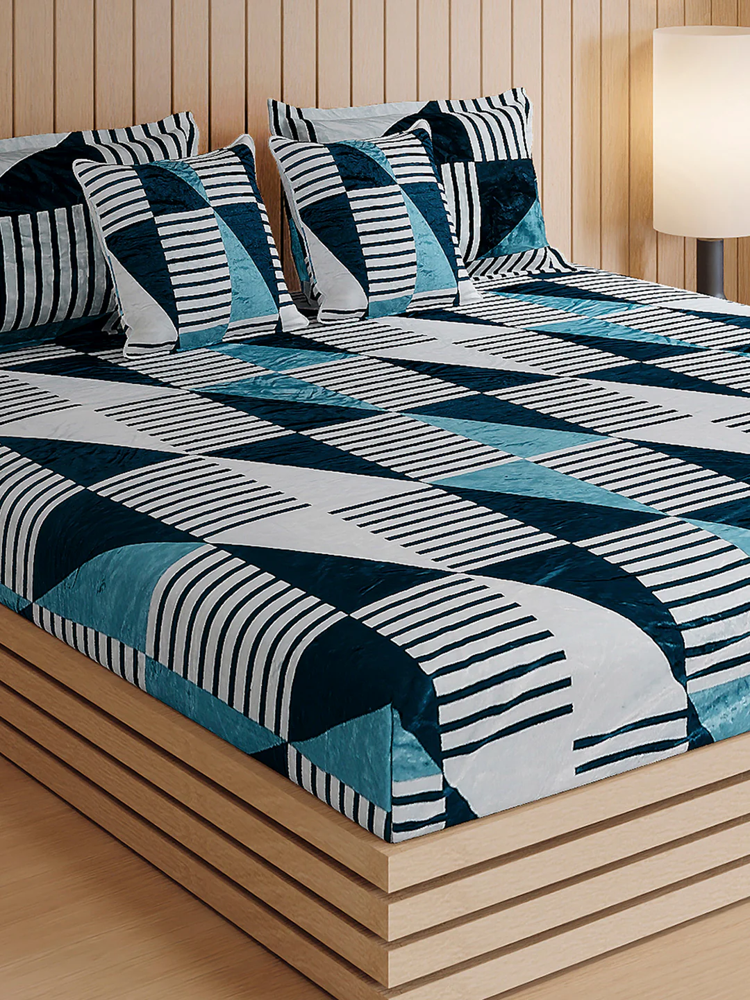 487 GSM 100% Polyester Double Bed 1 Bedsheet, 2 Pillow Cover & 2 Cushion Case (Pristine 4 Pcs Set)