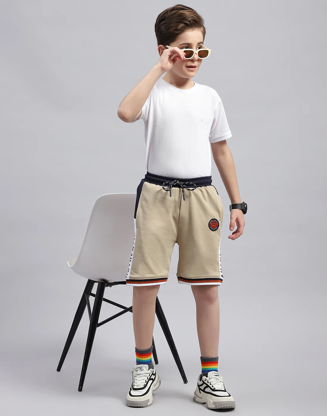 Boys Beige Printed Regular Fit Bermuda