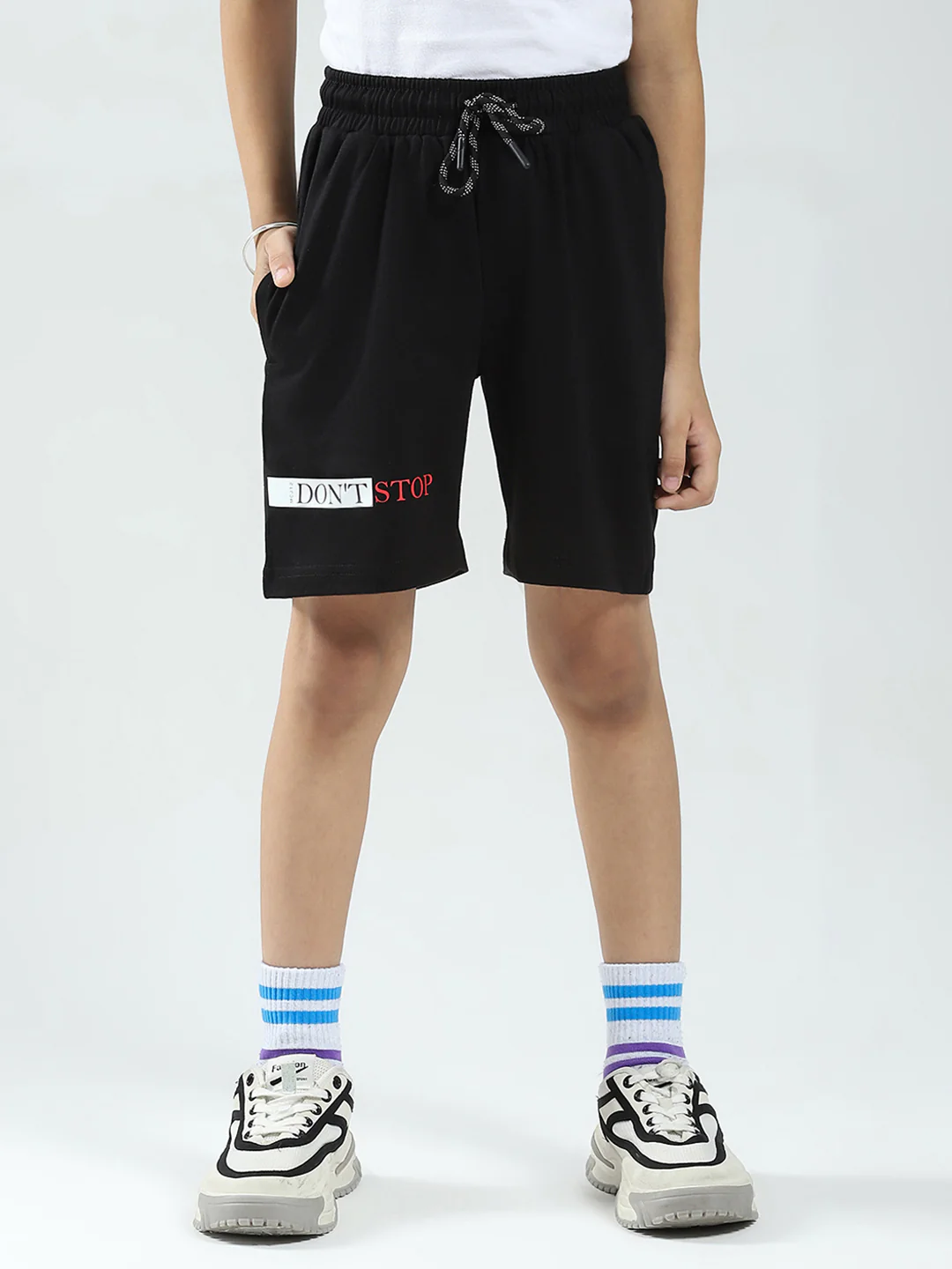 Boys Black Printed Regular Fit Bermuda