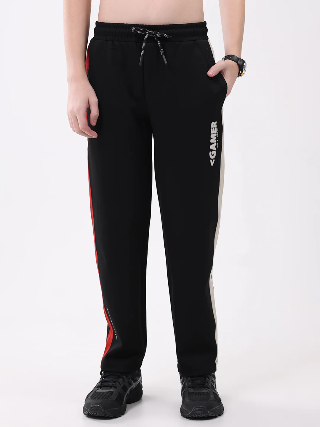 Boys Black Printed Regular Fit Lower