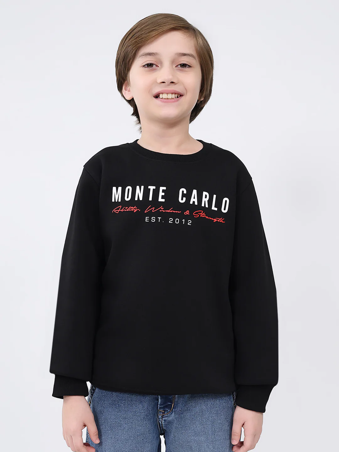 Boys Black Printed Round Neck Full Sleeve Sweatshirt