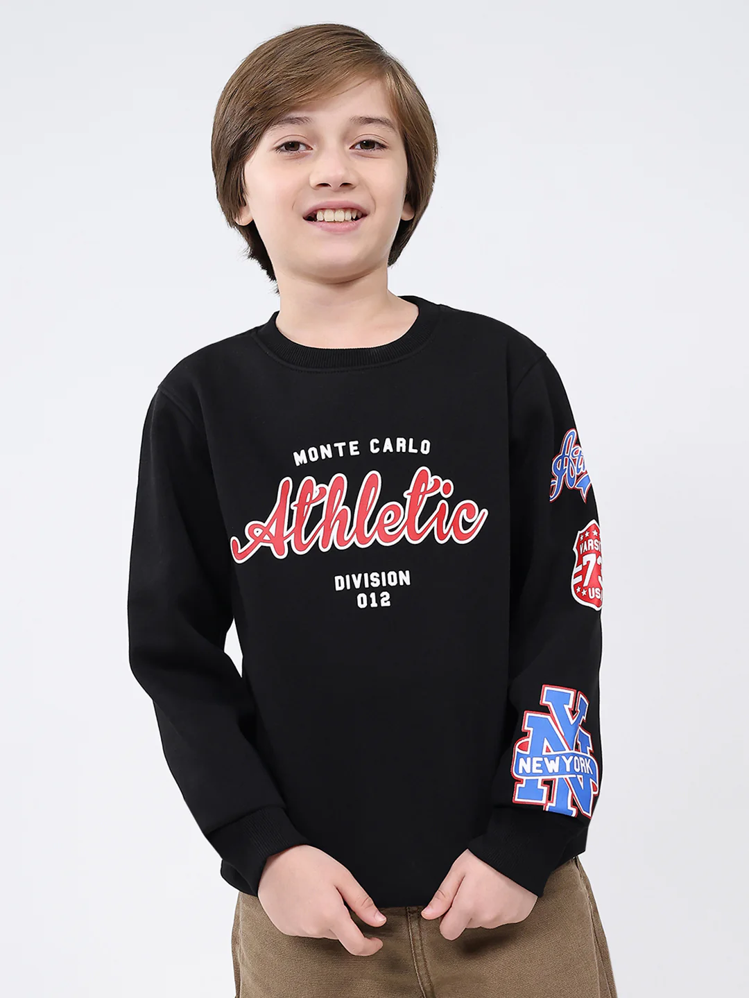 Boys Black Printed Round Neck Full Sleeve Sweatshirt