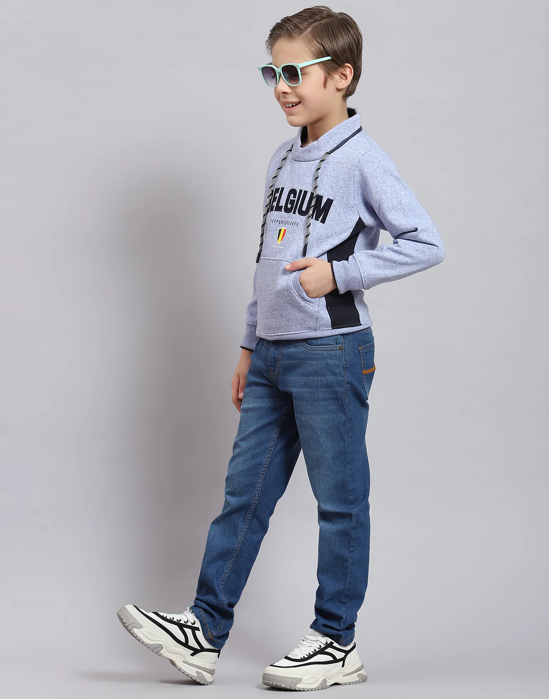 Boys Blue Printed F Neck Full Sleeve Sweatshirt