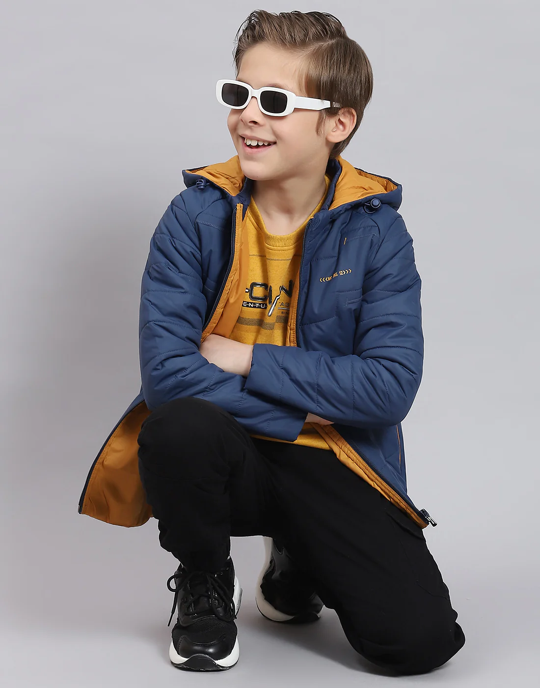Boys Blue Solid Hooded Full Sleeve Boys Jacket