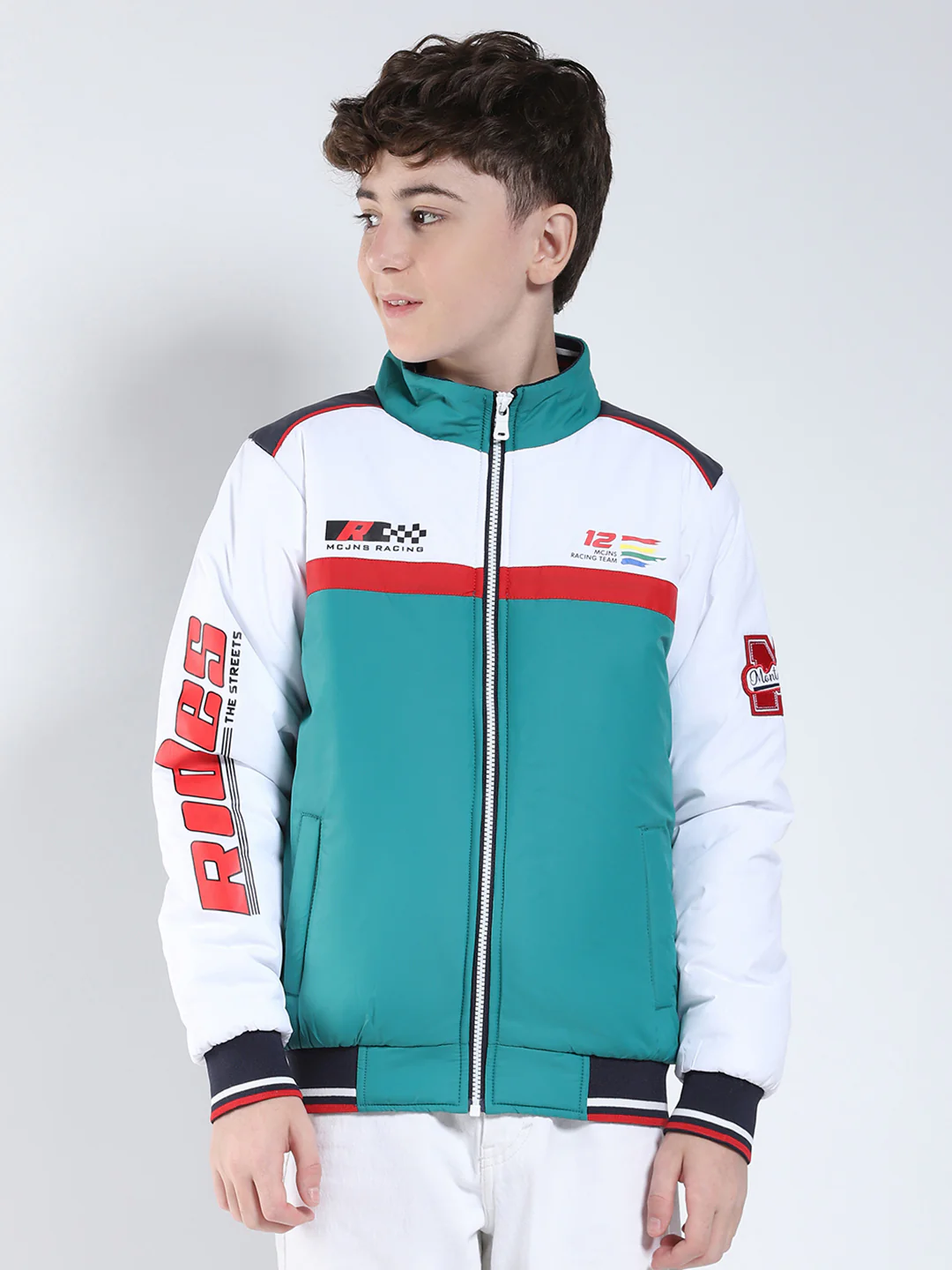 Boys Green Printed Collar Full Sleeve Boys Jacket