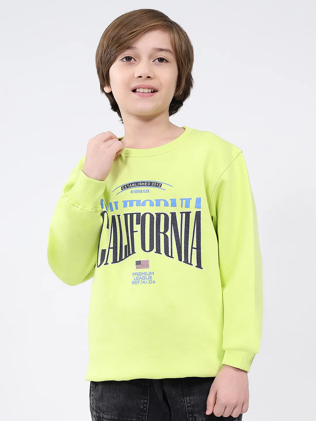 Boys Green Printed Round Neck Full Sleeve Sweatshirt