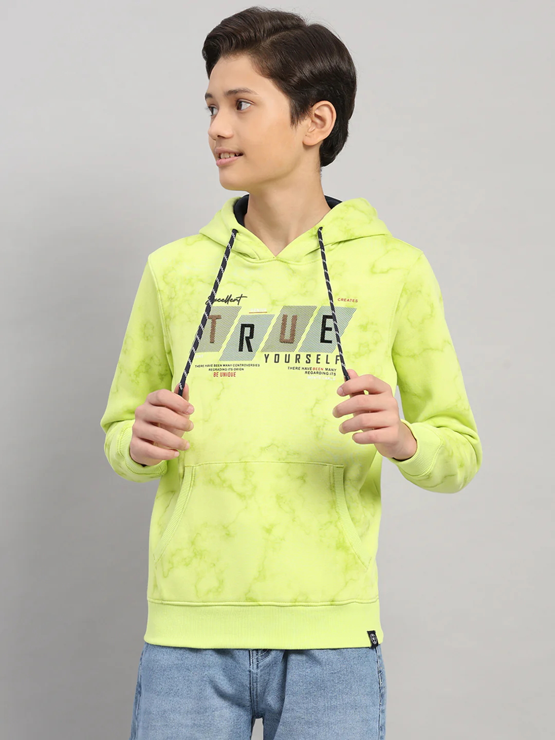 Boys Green Printed Round Neck Full Sleeve Sweatshirt