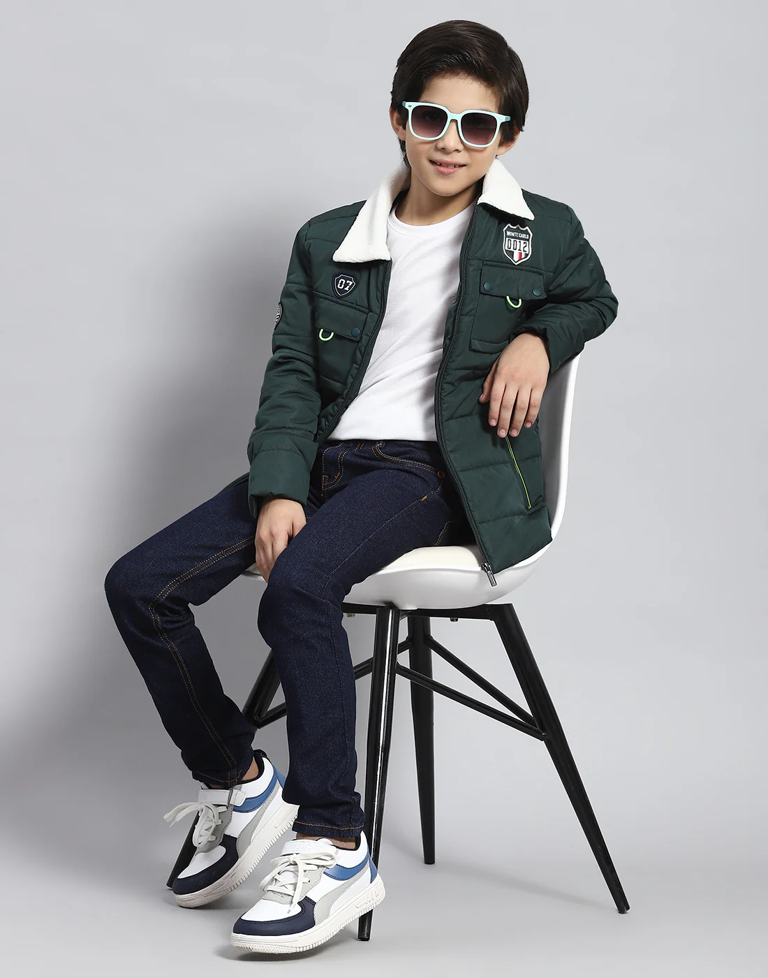 Boys Green Solid Collar Full Sleeve Boys Jacket