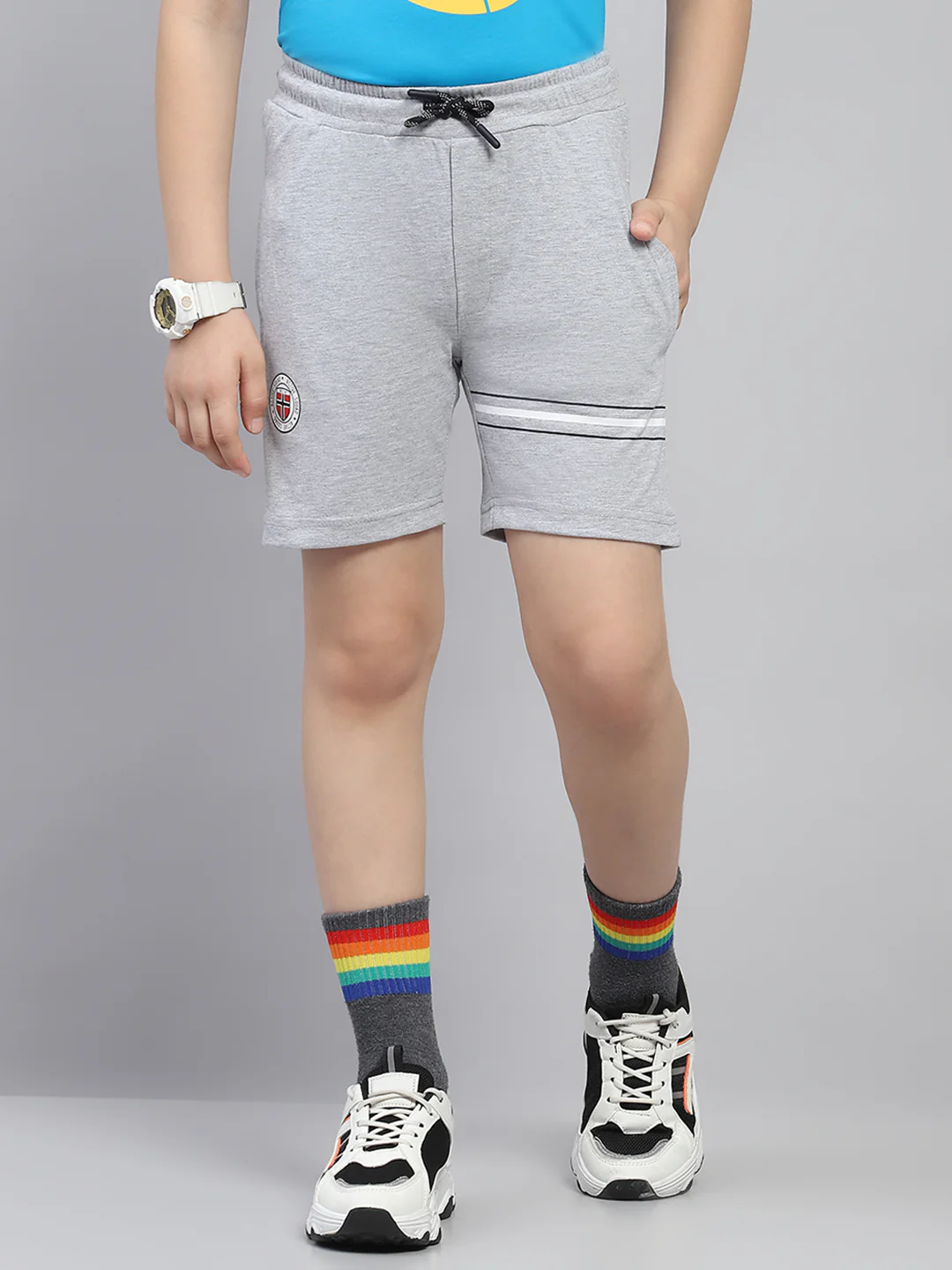 Boys Grey Printed Regular Fit Bermuda