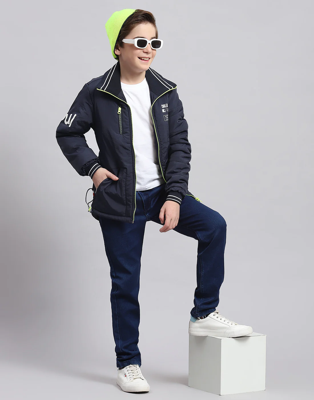 Boys Navy Blue Printed Collar Full Sleeve Boys Jacket