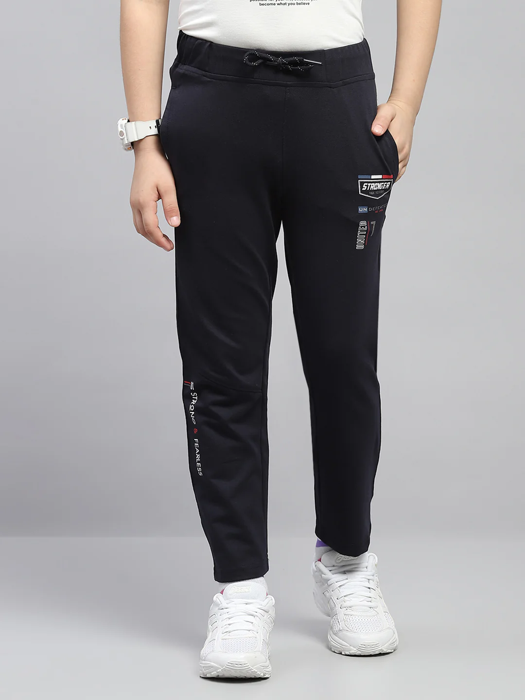Boys Navy Blue Printed Regular Fit Lower