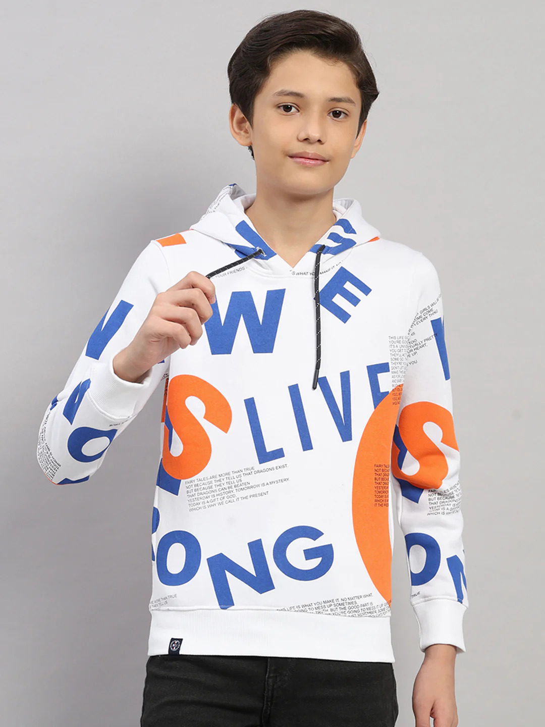 Boys Orange Printed Round Neck Full Sleeve Sweatshirt