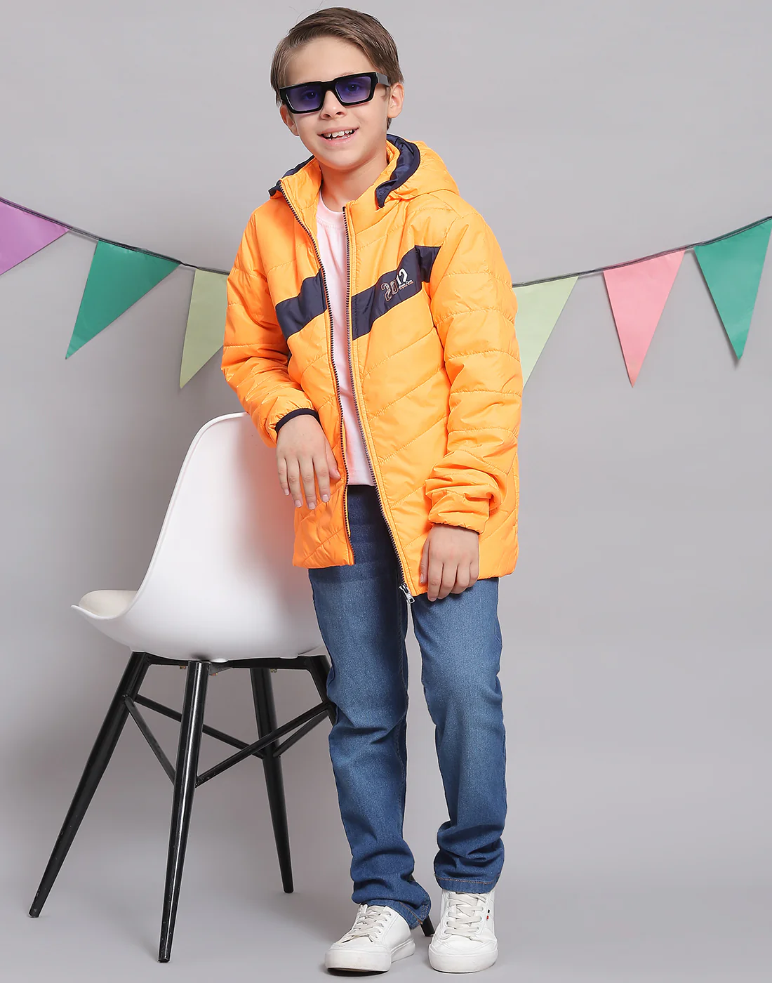 Boys Orange Solid Hooded Full Sleeve Boys Jacket - Image 2