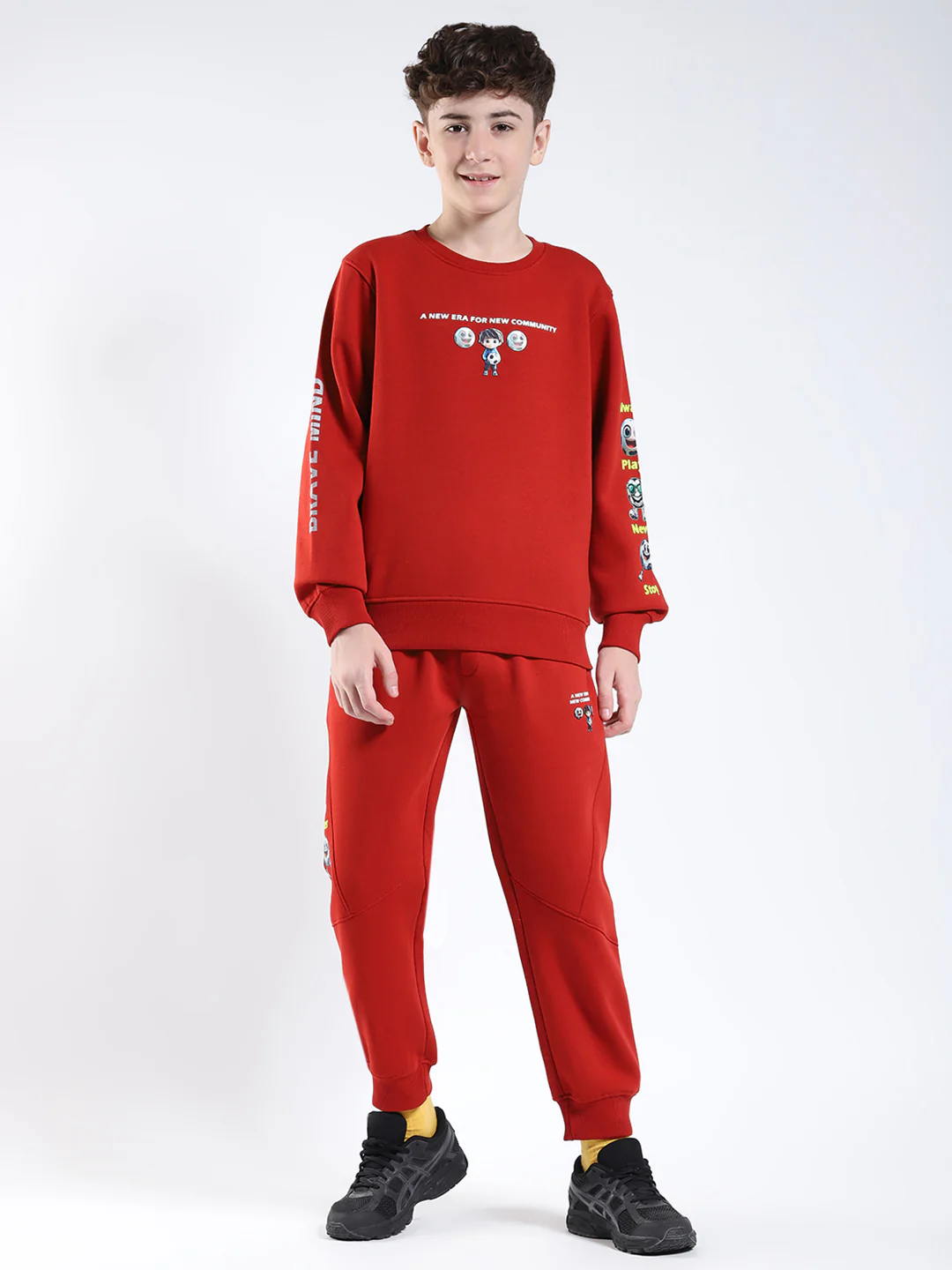 Boys Rust Printed Collar Full Sleeve Winter Tracksuit