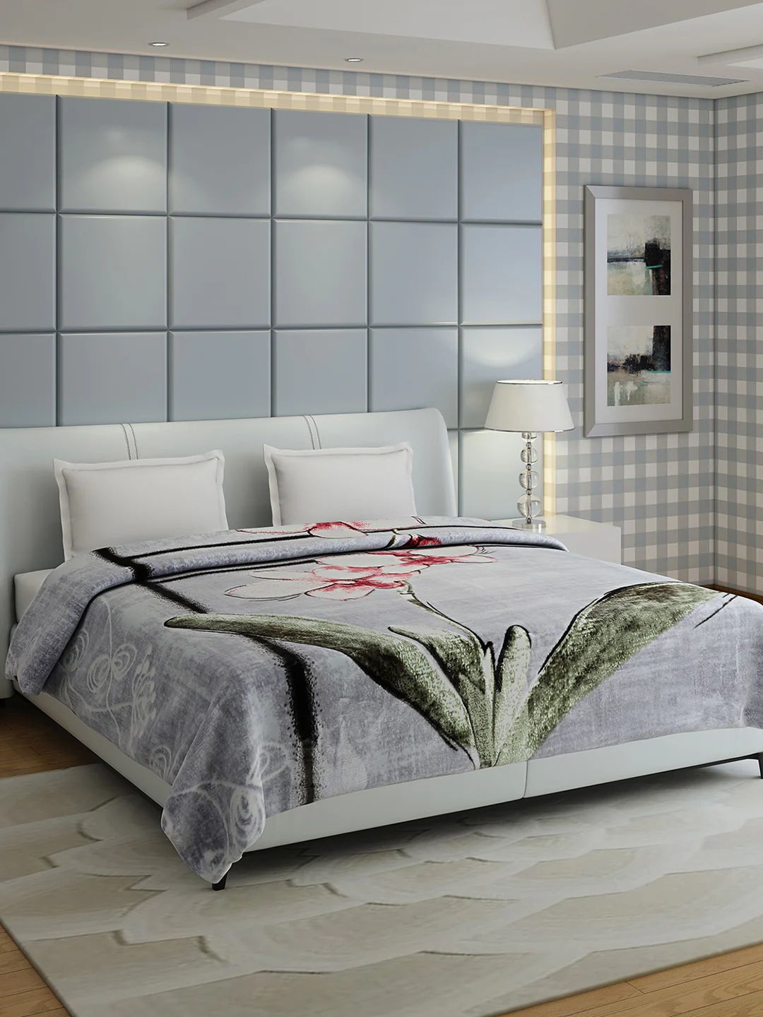 Floral Print Double Bed 947 GSM Blanket for Heavy Winter -2 Ply (Weight 5 kg)