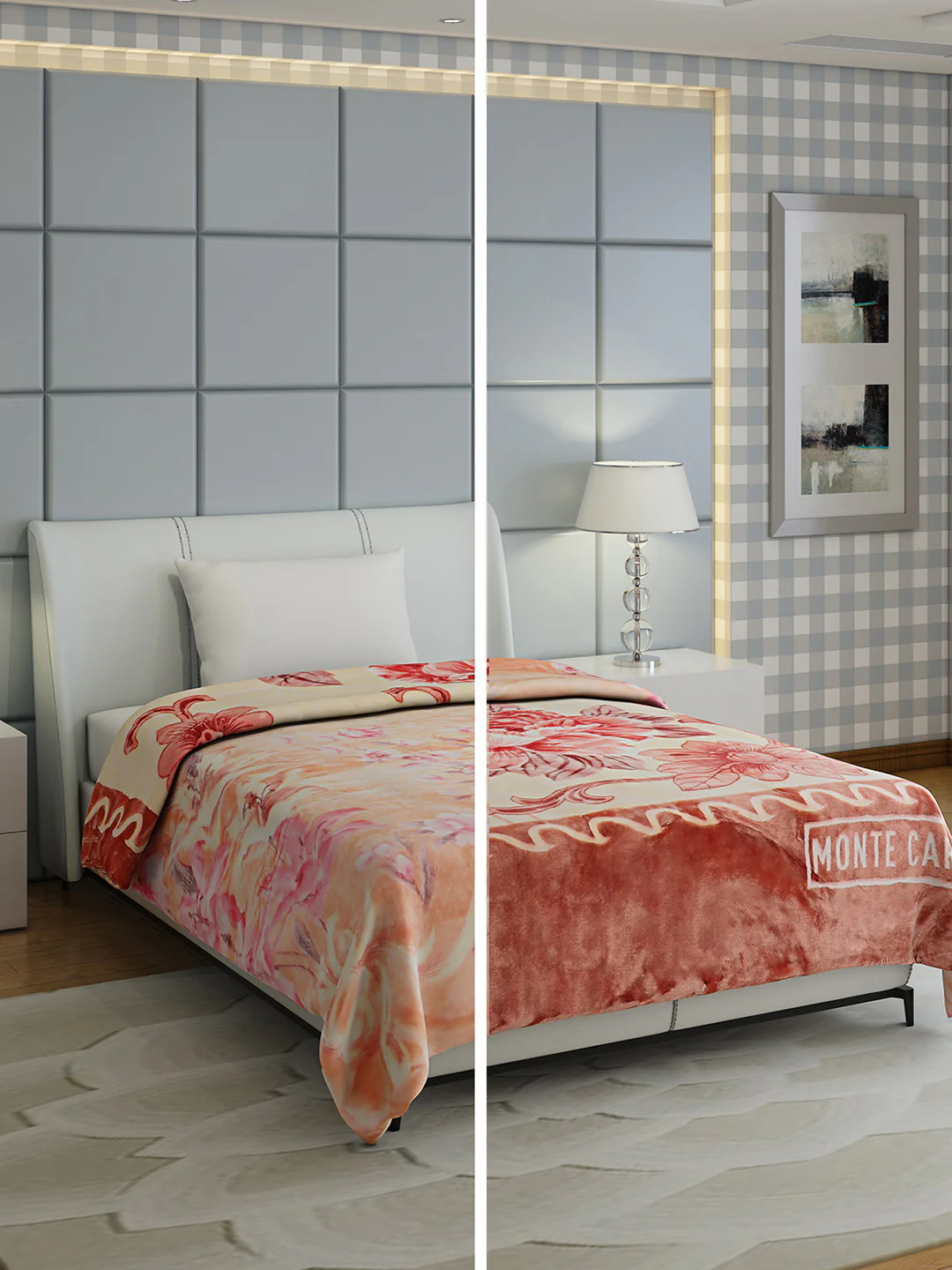 Floral Print Single Bed 852 GSM Blanket for Heavy Winter -2 Ply (Weight 3 kg)
