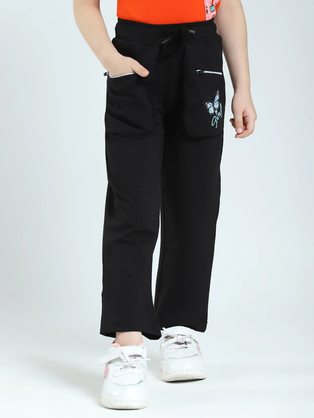 Girls Black Solid Regular Fit Lower