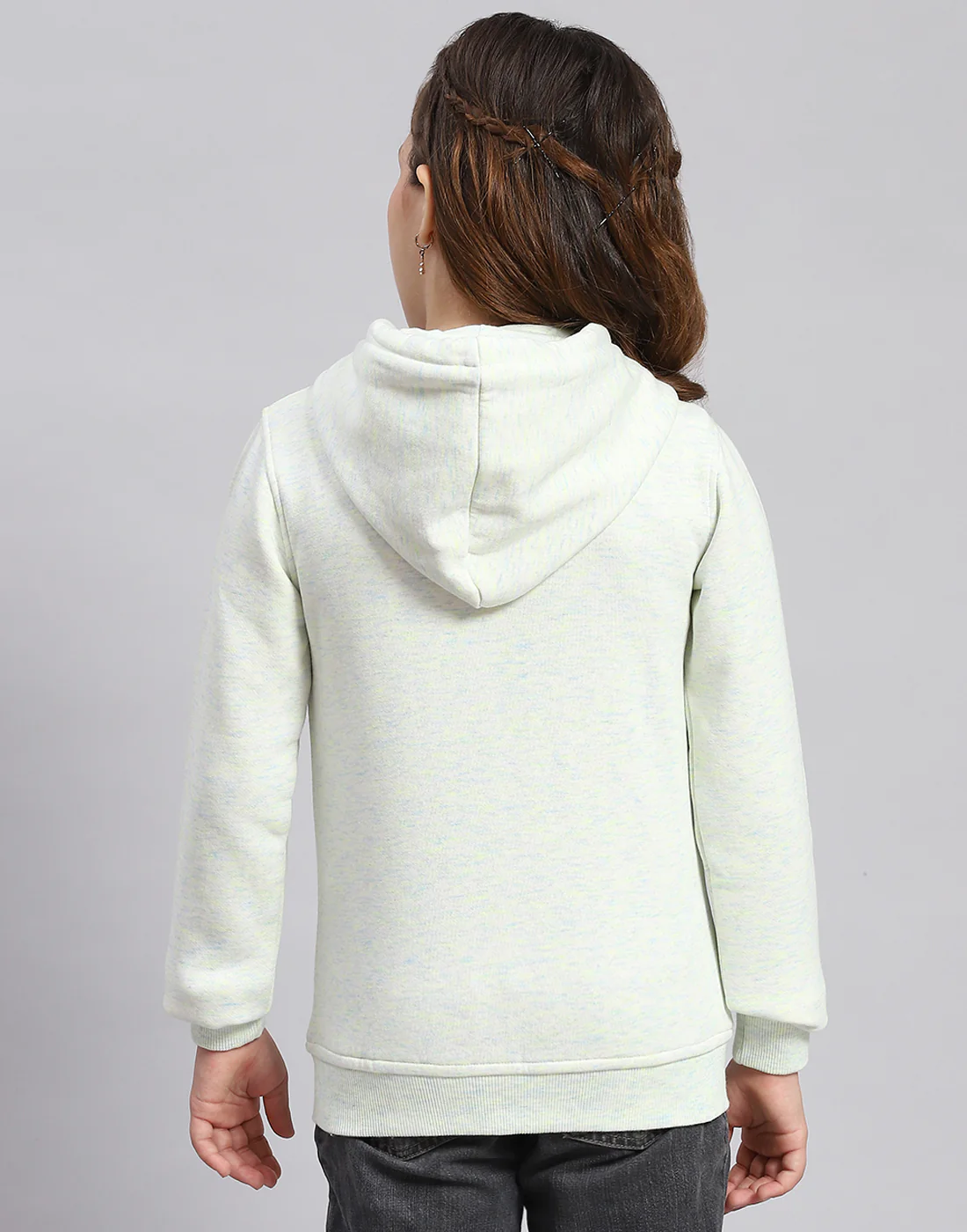 Girls Blue Printed Hooded Full Sleeve Sweatshirt