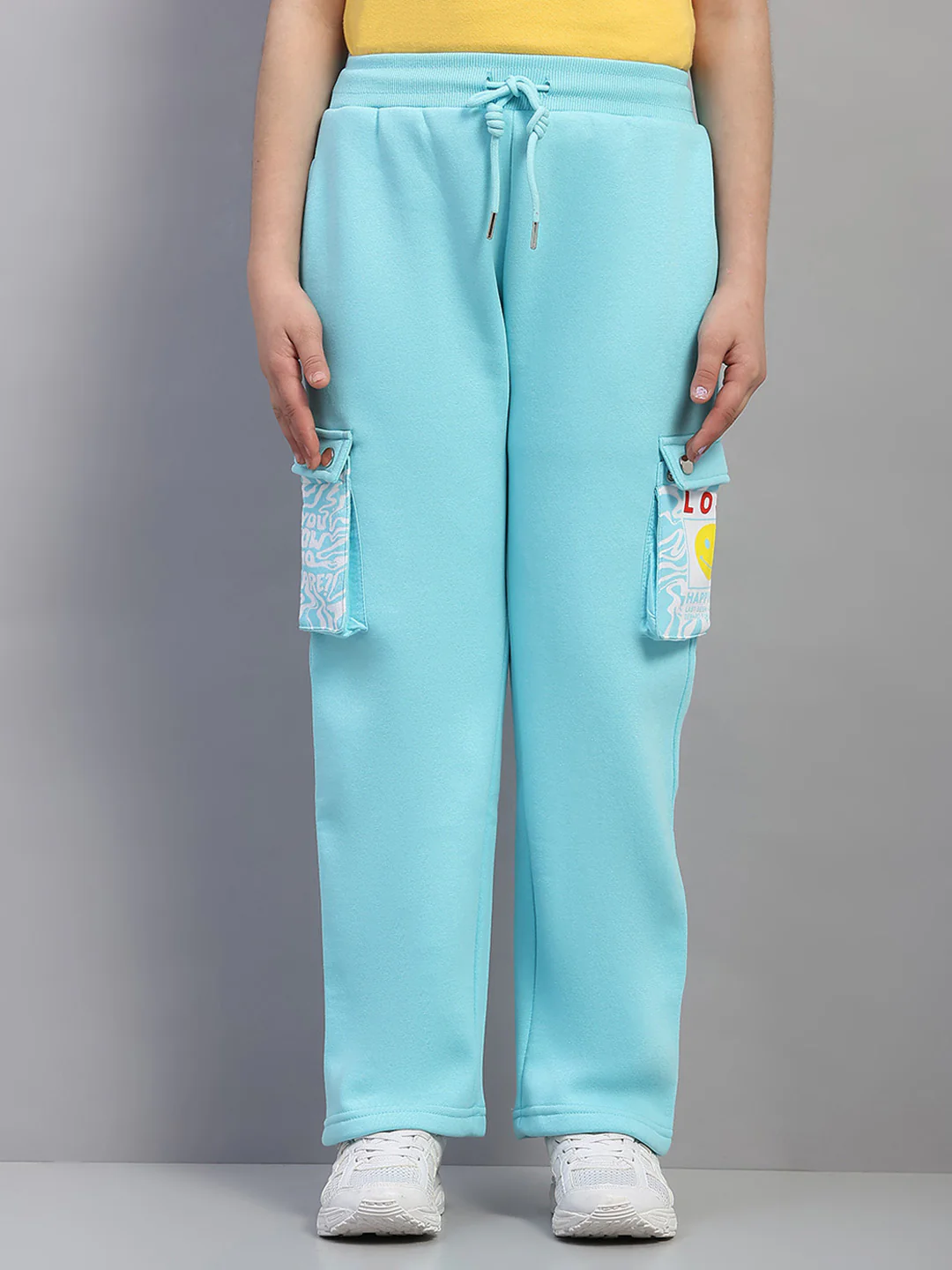 Girls Blue Printed Regular Fit Lower