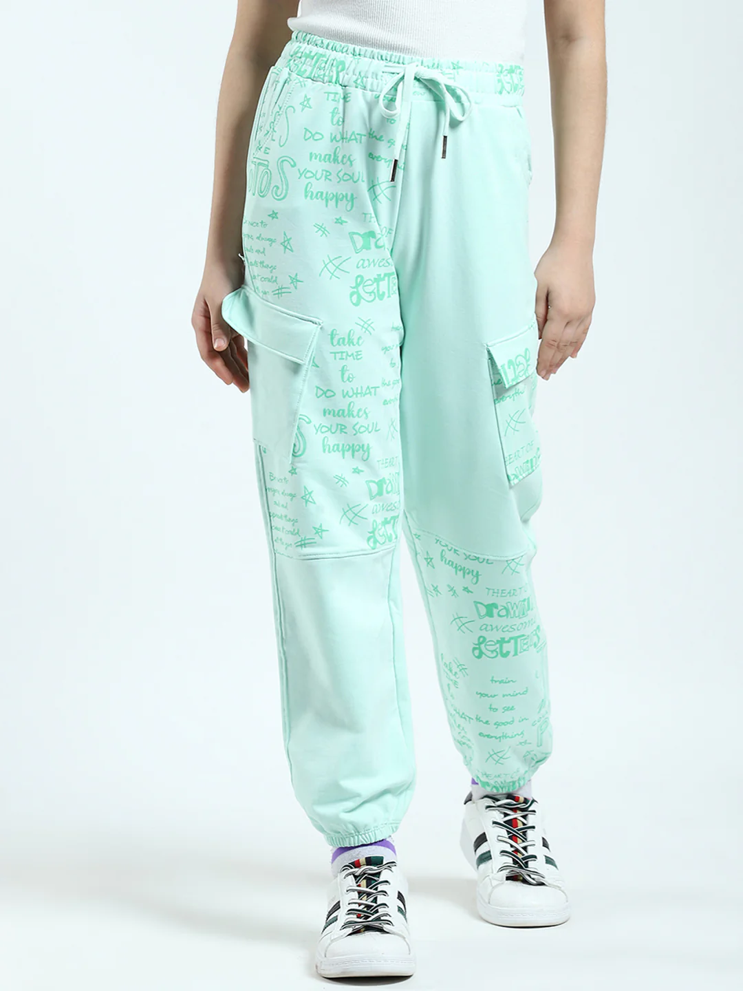 Girls Green Printed Regular Fit Lower