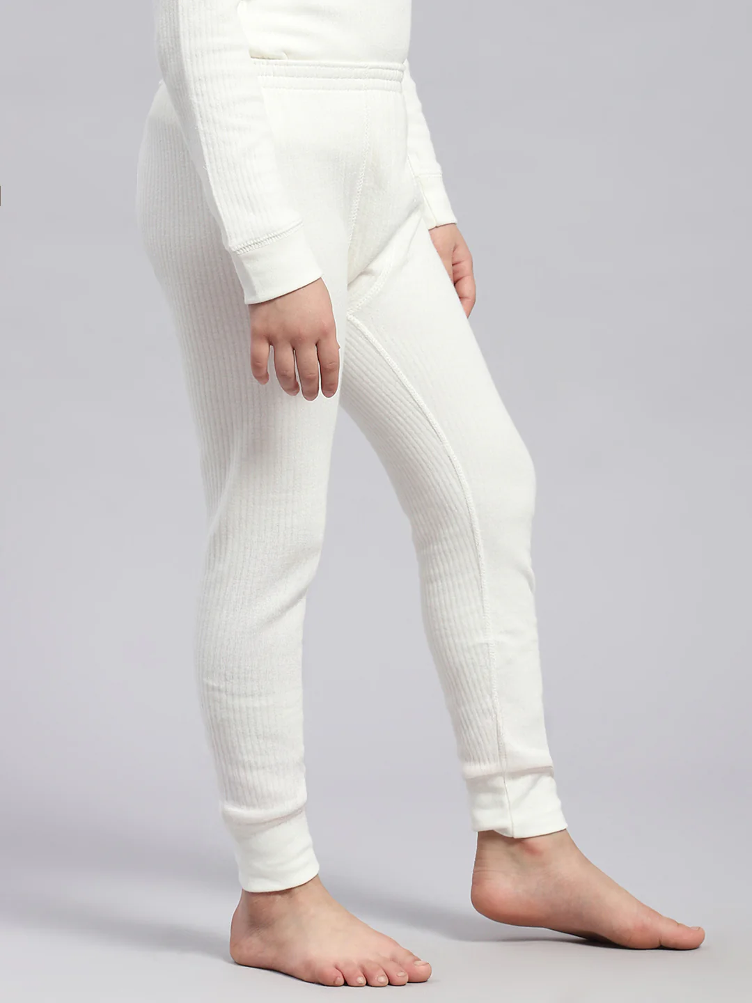 Girls Off White Solid Thermal Lower - Image 4