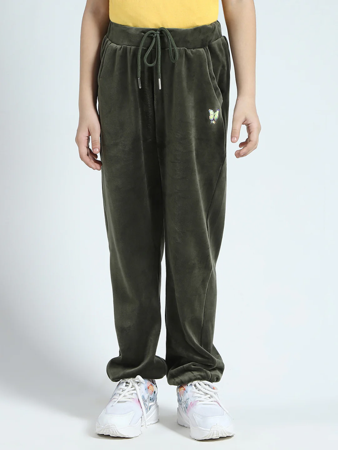 Girls Olive Solid Regular Fit Lower