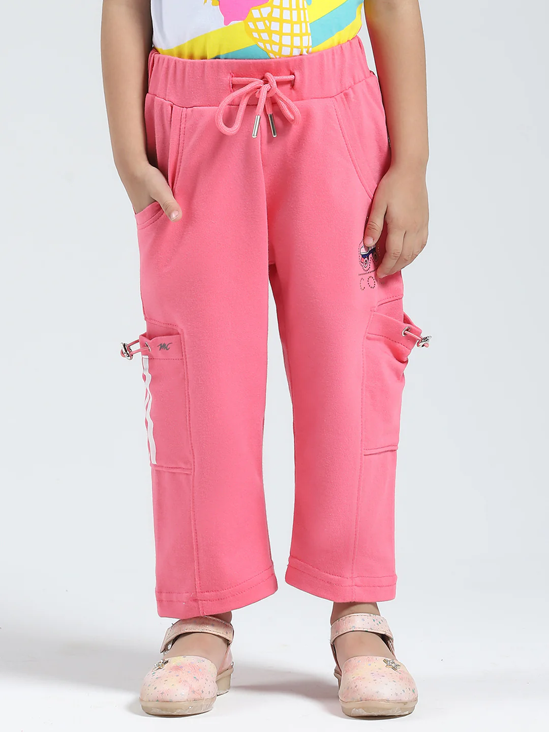 Girls Pink Solid Regular Fit Capri