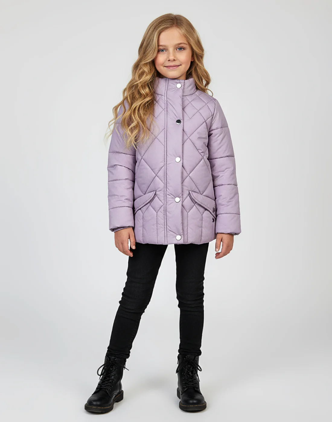 Girls Purple Self Design Collar Full Sleeve Girls Jacket